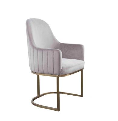 Luxury gold stainless steel dining chair baby pink velvet upholstery armrest chair for living room