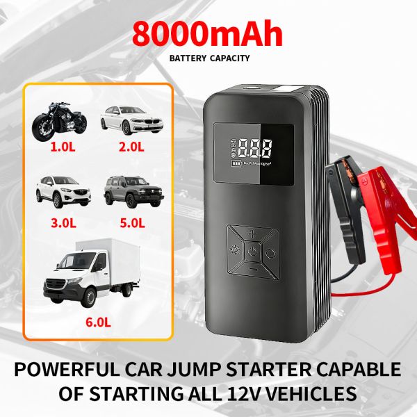 12V Emergency Battery Booster Air Compressor 7200mAh Intelligent Portable Jump Starter Pack