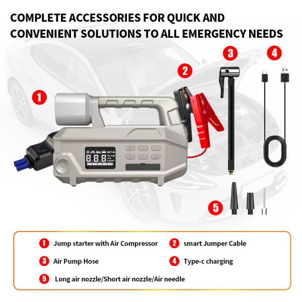 10000mAh Automobile Jump Starters 0 - 150PSI Flashlight Lighting Car Battery Charger Jump Starter Power