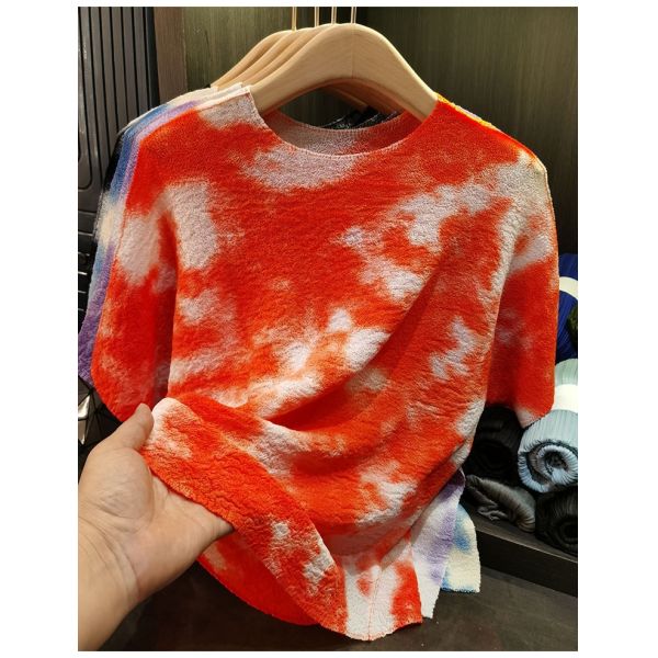 Women's Summer Elegant and Versatile Short-Sleeved T-Shirt Tops Casual Tie-Dye with Slimming Loose Fit