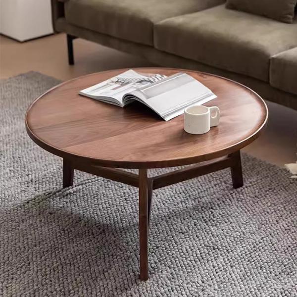 Oak Veneer Central Round Coffee Table Set Table Natural Wood Top Solid Wood Legs For Living Room And Hotel Use