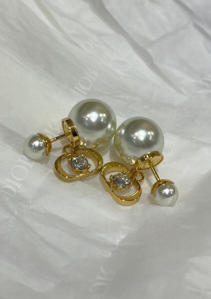 Rhinestone Pearl Double Ball Earrings Luxurious Customizable Anti Allergy