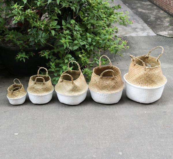 Handicraft Natural Seagrass Storage Basket With Handle ECO Friendly Kids Toy Clothes Baskets Storage Home Decoractions