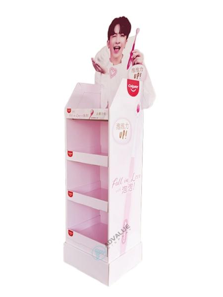 Glossy Cardboard Floor Displays Customizable Retail Stand Display For Colgate