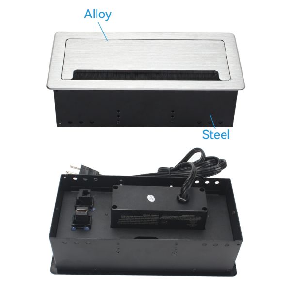 Desktop Pop-up Power Socket Box with 20W USB-C Charging RJ45 CAT6 Network Port and Alloy Faceplate Steel Base