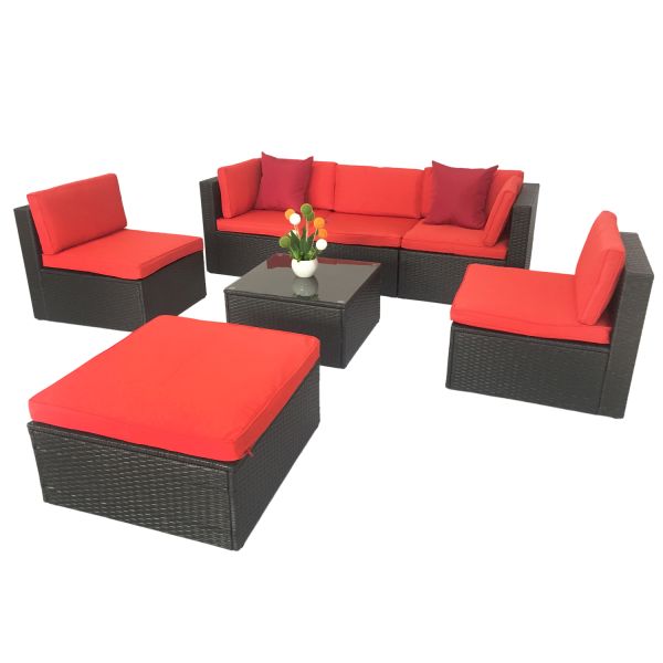 Factory Wholesale Rattan Wicker Outdoor Furniture 7 Pieces Corner Conversation Sofa Set
