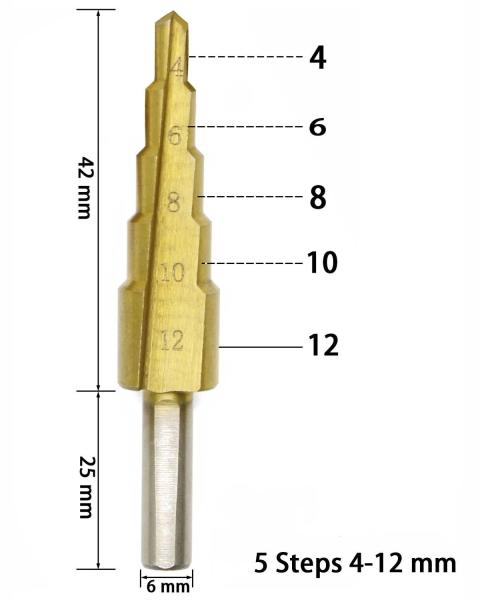 BMR TOOLS Inch Size Straight Flute HSS M2 Step Bit 1/4 Tri-Flatted Shank with Tin-Coating