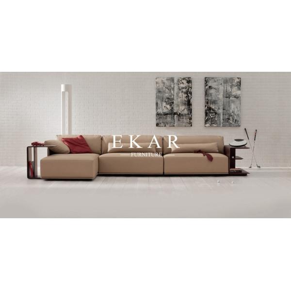 European Modern Style World Class Living Room Furniture Off-white and Brown Fabric and Leather Sectional Sofa Sets