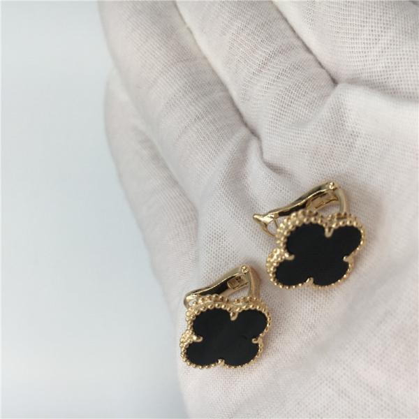 Van Cleef Arpels Vintage Alhambra Earrings 18k Yellow Gold With Onyx Fine Jewelry