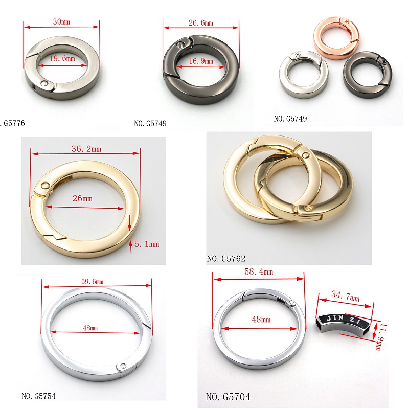 Custom Spring Ring Buckle Zinc Alloy Metal Open O Ring, OEM ODM Embossed Logo Spring O‑Ring, Custom Engraved Metal Snap Ring for Handbag Hardware Accessories
