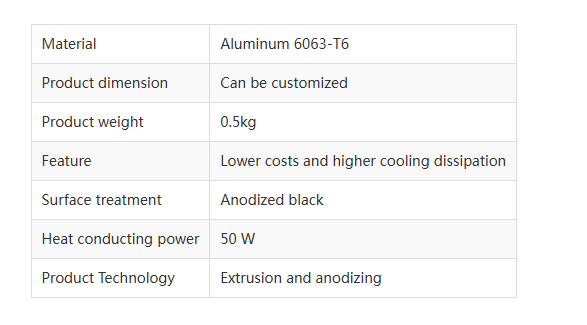 Anodized Black Aluminum Extrusion Extruded Heat Sink Cooling Plate