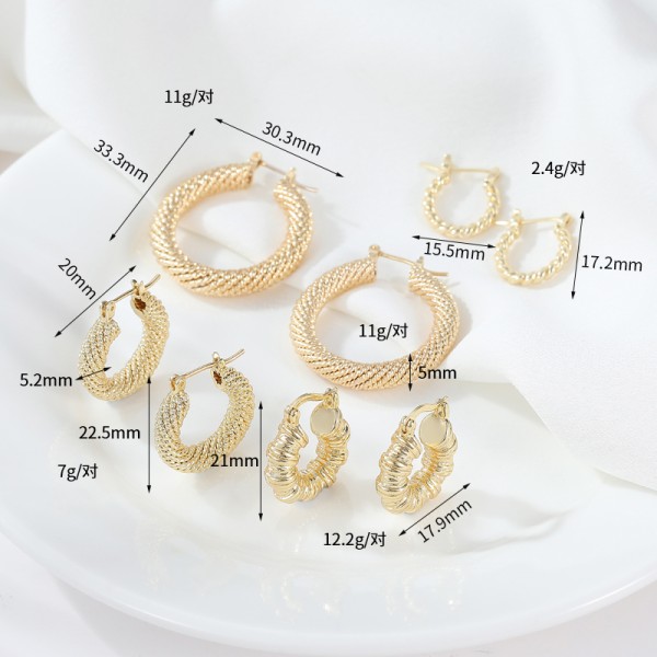 High Fashion Womens Jewellery Chunky 14K Gold Textured Hoop Earrings for Women Girls