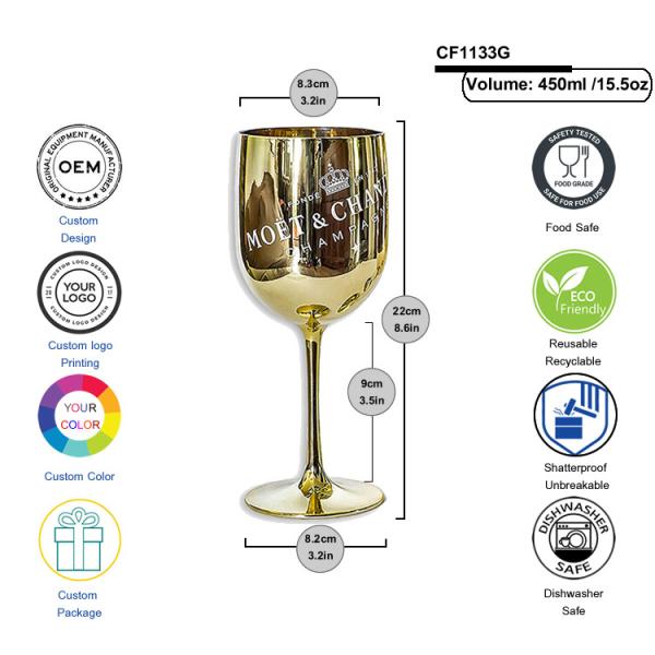 Rose Gold Plating Moet & Chandon Branded Wine Accessories Acrylic Champagne Glasses Flutes