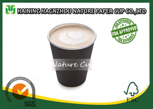 Hot Coffee Ripple Wall Paper Cups 12 Ounce With Food Grade Printing Ink