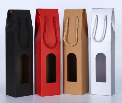 UV Coating 2 Ply Wine Bottle Paper Bags With Cut Out Windows wine bottle drawstring fabric bag packaging