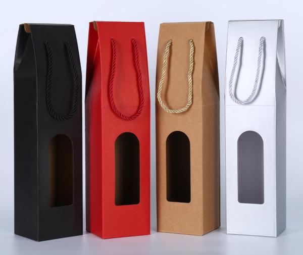 UV Coating 2 Ply Wine Bottle Paper Bags With Cut Out Windows wine bottle drawstring fabric bag packaging