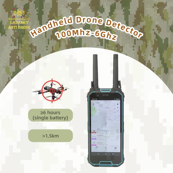 Detector de drones portátil 100MHz-6GHz Alcance 1.5-2km Portátil