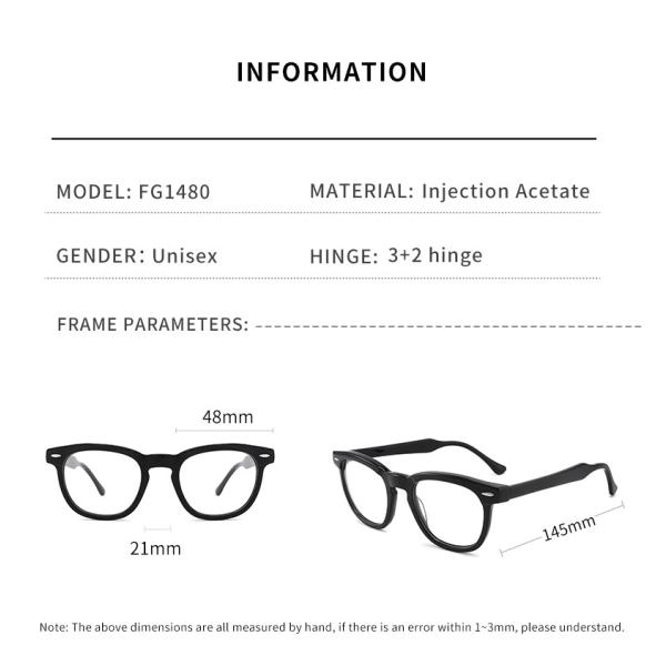 Не рецепт вокруг Eyewear 48mm объектива ясности ацетата женщин оптически стекел 21mm 145 mm