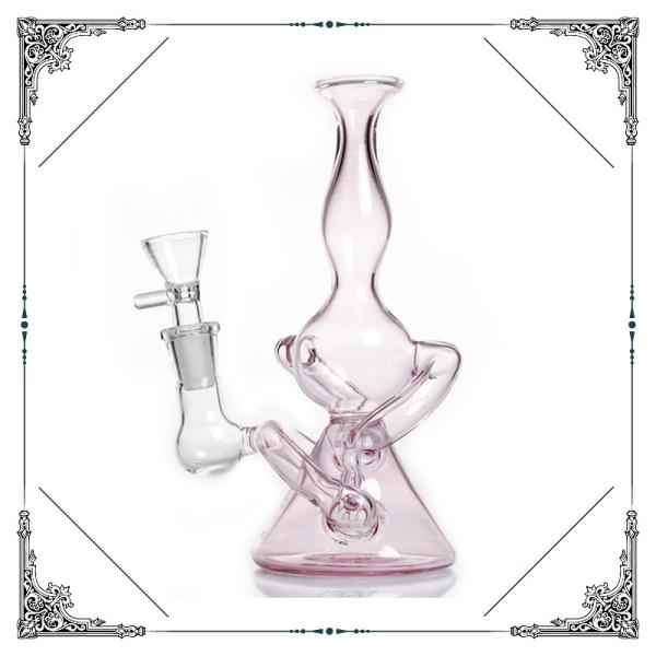 Pink Glass Recycler Bong 9 inch Glass Smoking Pipes 14.4mm Joint Hookah