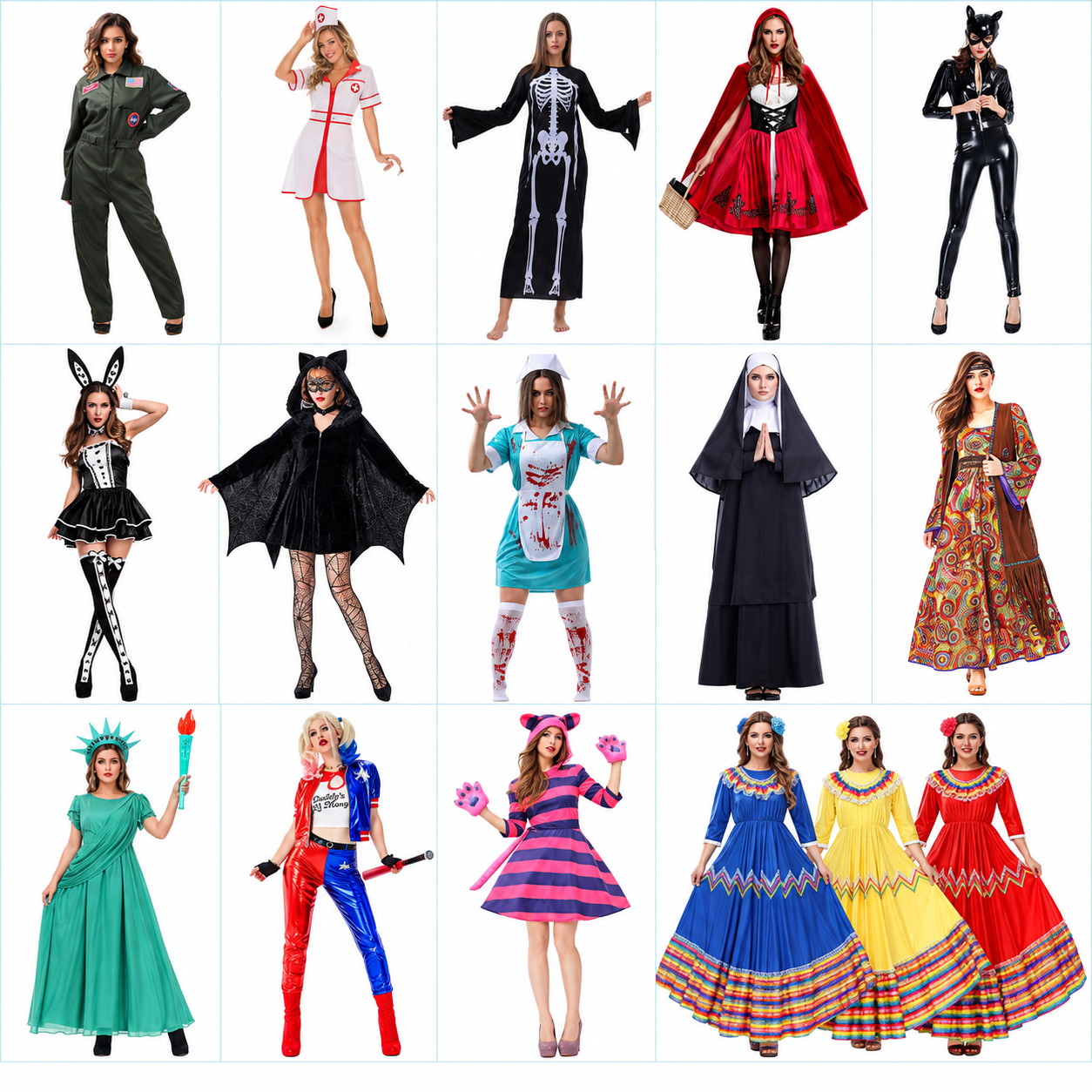 Wholesale Women’s Role Play Costumes, Nurse, Skeleton, Hooded Cape, Feline, Nun and Vivid Folk Style Party Dresses Custom OEM ODM Halloween Fancy Dress Supplier with Low MOQ and Bulk Service by Patygr