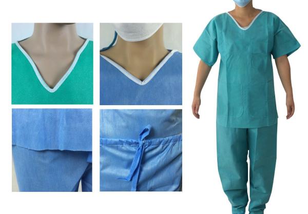 V Shape Collar Disposable Protective Suits SPP Material With 1 2 3 Pockets