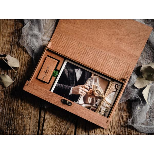 Boîte à photos d'album en bois Boîte à photos de mariage pour cadeau de mariage/photographie/promotion de l'entreprise