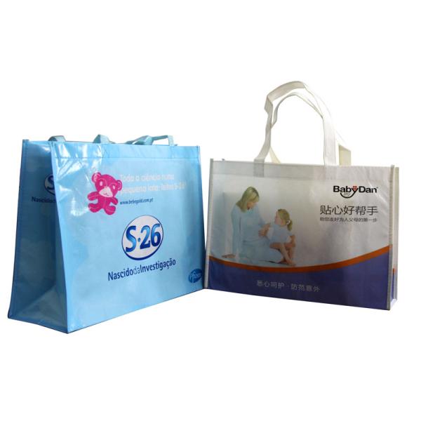 Light Blue PP Woven Shopping Bags for Baby Products recycle waterproof