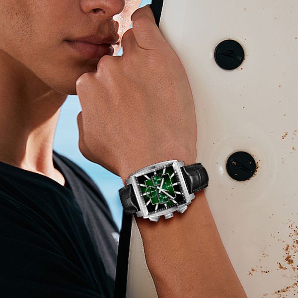 Stainless Steel Square Men's Quartz Watch, ODM Supported | Comes With Genuine Leather Strap - Made in Shenzhen, China