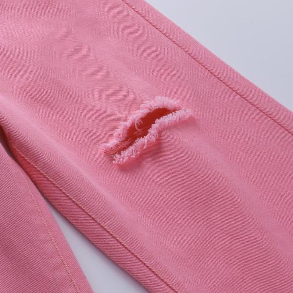 Pink Ripped High Waist Straight Wide Leg Jeans Women
