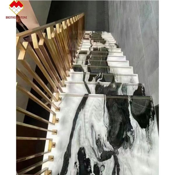 18mm Thickness Big Slab Modern Natural Panda White Marble Spiral Steps Staircase