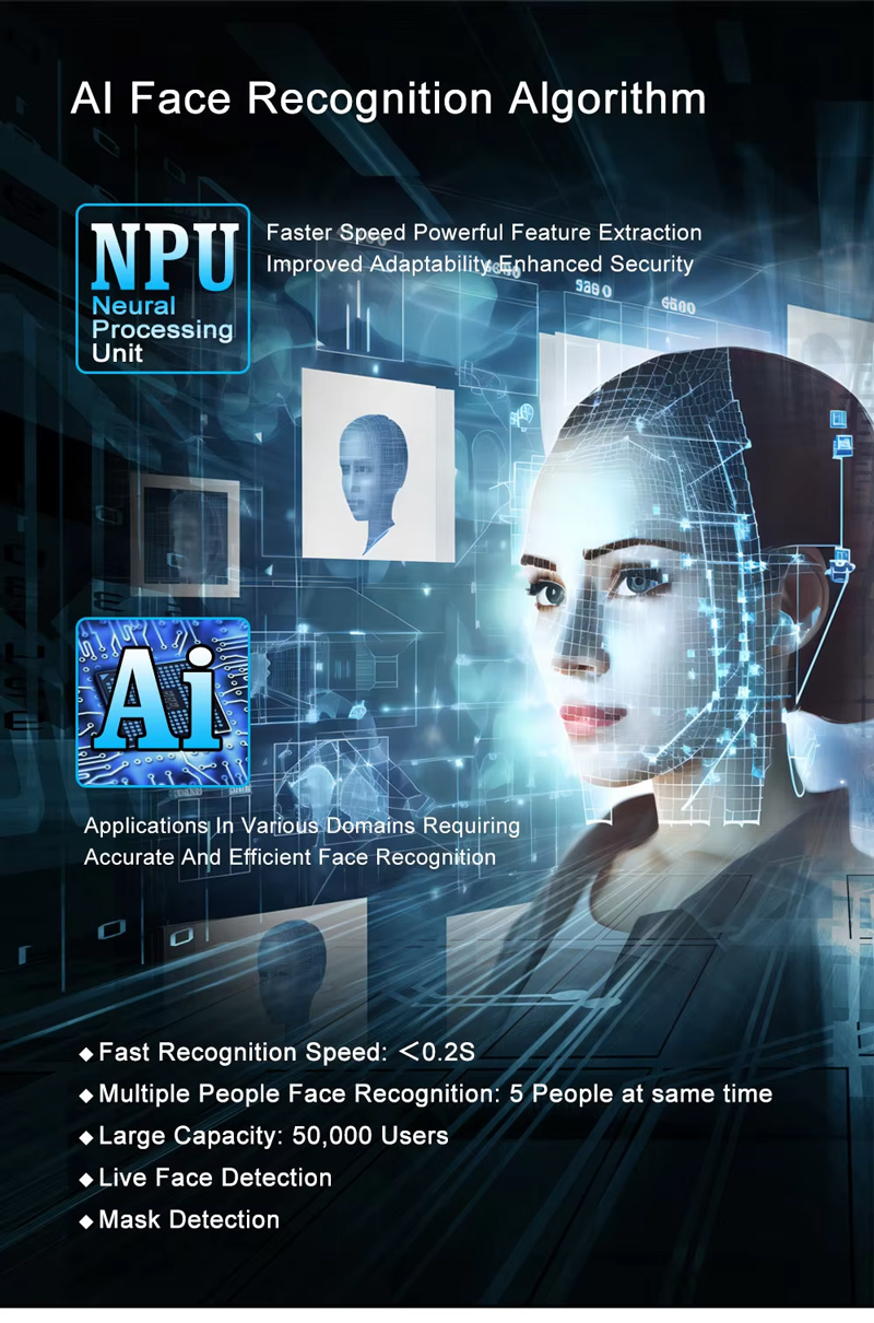 10.1 Inch IPS Screen Biometric Time Attendance Machine Face Recognition Camera IP65 Waterproof Door Lock Access Controlace