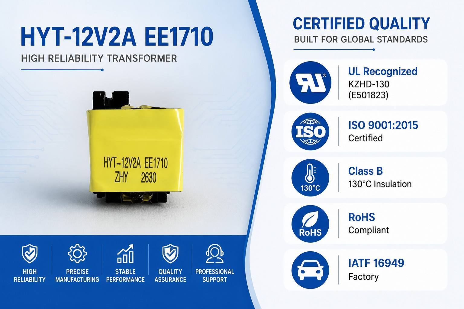Free Sample Customizable Factory EE1710 5+2 12V2A High‑Frequency Transformer, Flyback Power Transformer for Network Communication Power Supply