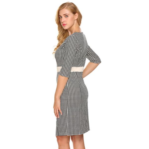 Customizable Gingham Check Office Dress Spandex Polyester