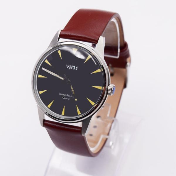 Chronograph Mens Stainless Steel Watch , Black Watch With Brown Leather Strap