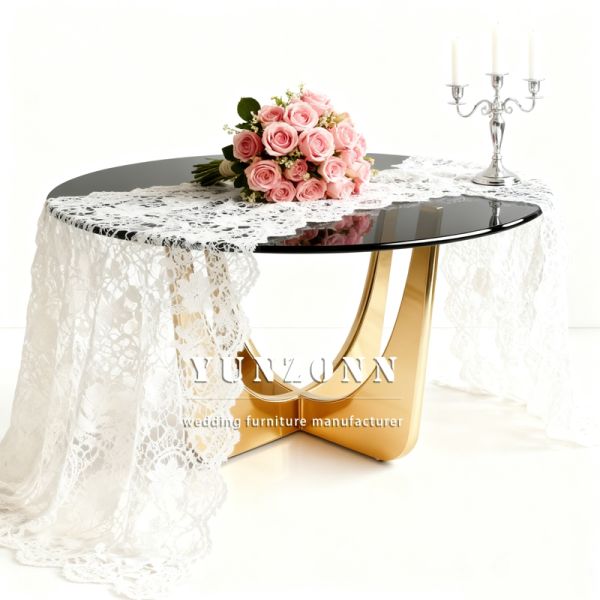 Luxury Round Stainless Steel Wedding Table Event Design Gold Glass Top Dining Table