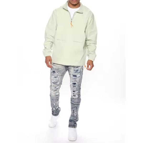Hot Selling OEM Wholesale Custom Lightweight Windbreaker Quarter Zip Plain Solid Color Casual Nylon Anorak Jacket for Men