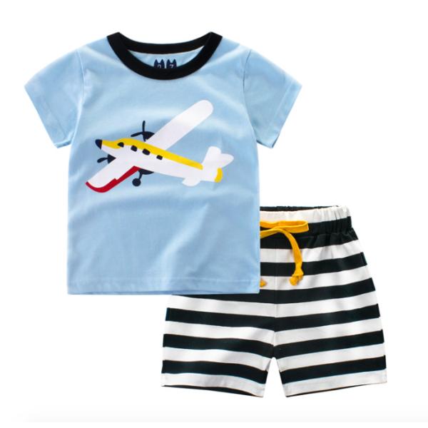 Summer print short sleeve t shirt sets cotton baby boys clothes