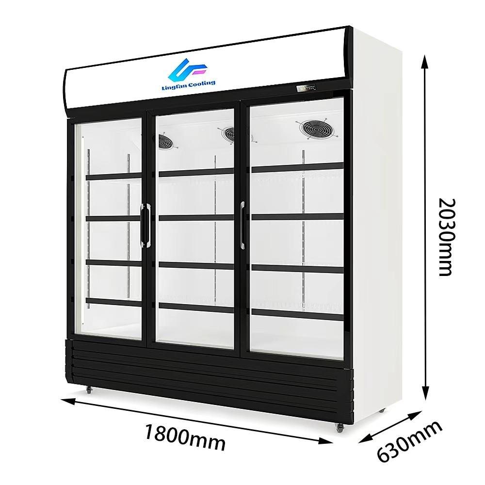 Three Glass Door Refrigerator with Natural Defrosting and R290a Refrigerant for Safe Storage