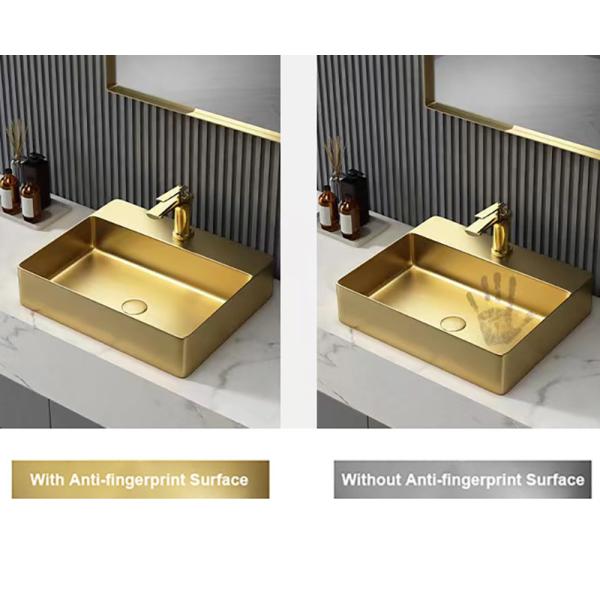 Brushed Gold Countertop Stainless Steel Vessel Sinks With Faucet Hole