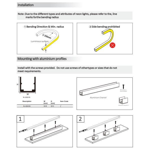 Luminaria de tira de lavado de pared de 10x10mm 40X65° 2700K / 3000K / 4000K / 6500K 24V