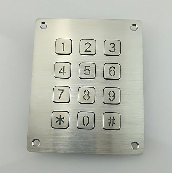 IP65 waterproof 3X4 panel mounted illuminated keypad with flat key buttons