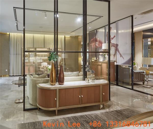 Light luxury Bedroom furniture Villa house King size bed in Sliver painting wood headboard with Big wardrobe cabinets