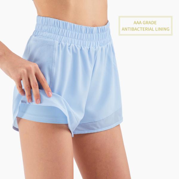 O short anti-bacteriano de Mesh Double Layer Ative Yoga do verão malha o short do bolso