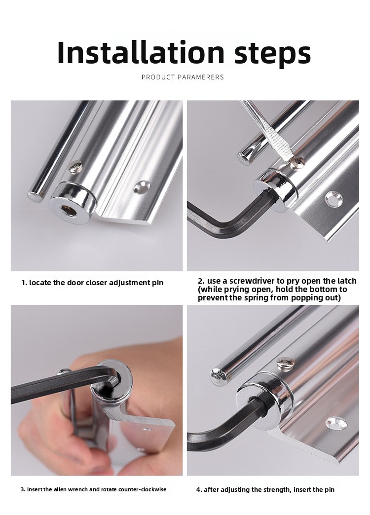 Modern Design Lightweight Stainless Steel Automatic Door Closer Adjustable Speed 180 Opening Invisible Door Spring Bathroom