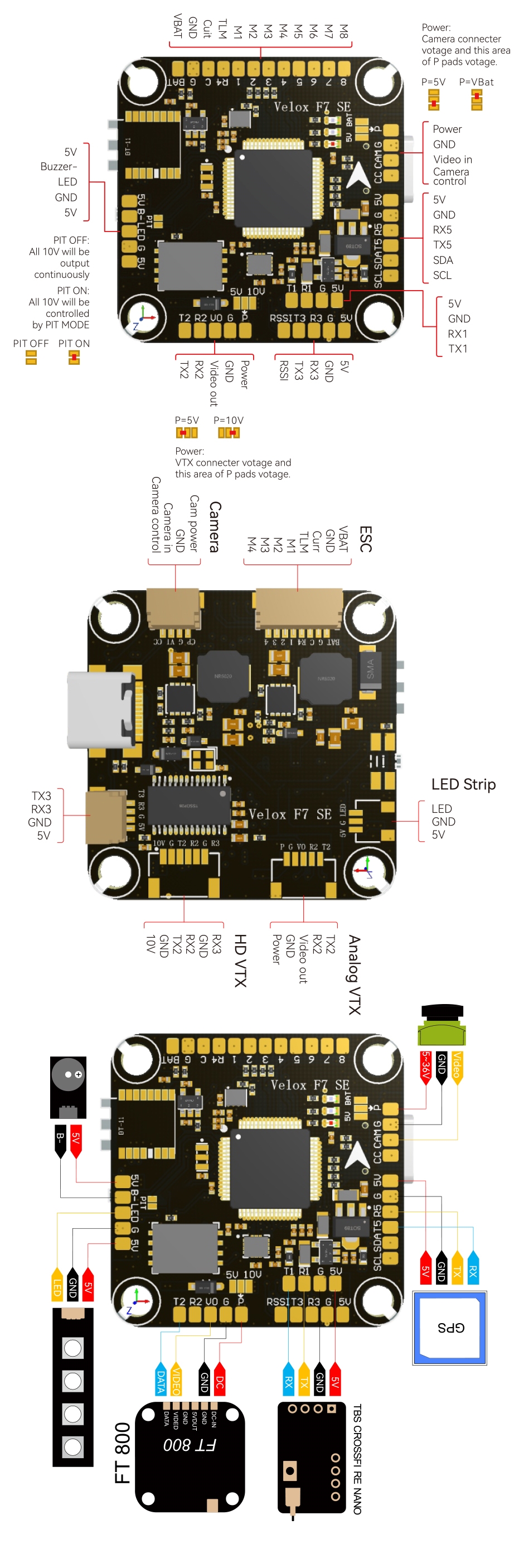 T-MOTOR Velox F7 SE 2-27V(3-6S) Flight Control RC Mini Micro FPV Drone Parts Flight Control 30.5x30.5mm 12-27V 3-6S FC for Drone
