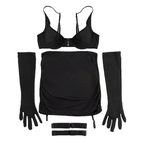 Wholesale Bra Suit Fun Thin Bottom Front Button Underwear Nylon Smooth Pure Ice Silk Skirt Gloves Underwear Set for Women