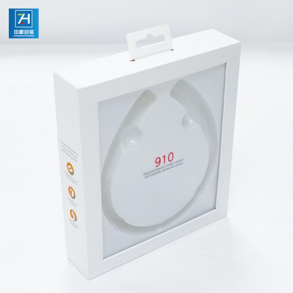 Embossing 0.3mm PVC Window Earphone Ivory Paper Boxes