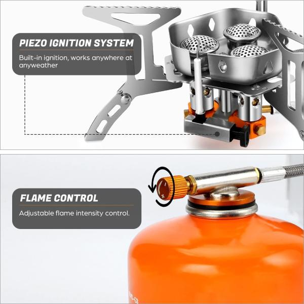 6800W Windproof Camp Stove Camping Gas Stove with Fuel Canister Adapter, Piezo Ignition, Carry Case, Portable