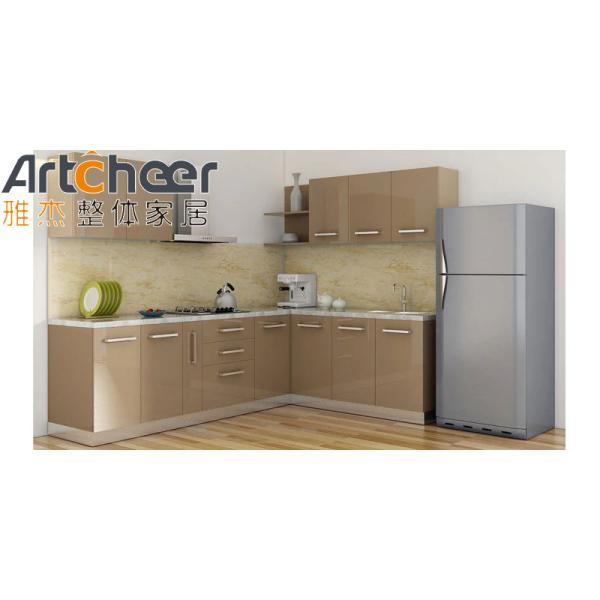 Modern L Shape Kitchen Cabinets in White Gloss Lacquer Finish with Solid Wood Doors