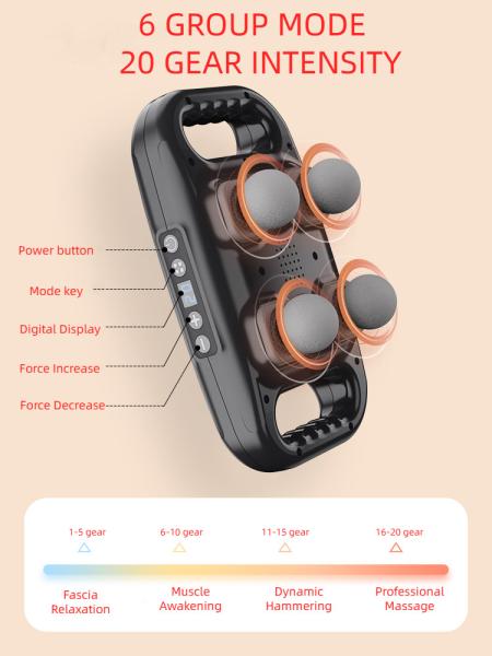 High Frequency Cordless Handheld Electric Massage Gun Deep Tissue 4 Head Massage Gun